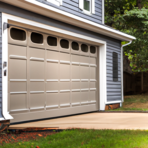 Suburban Basking Ridge home exterior showing a modern garage door and opener housing with driveway and landscaping.