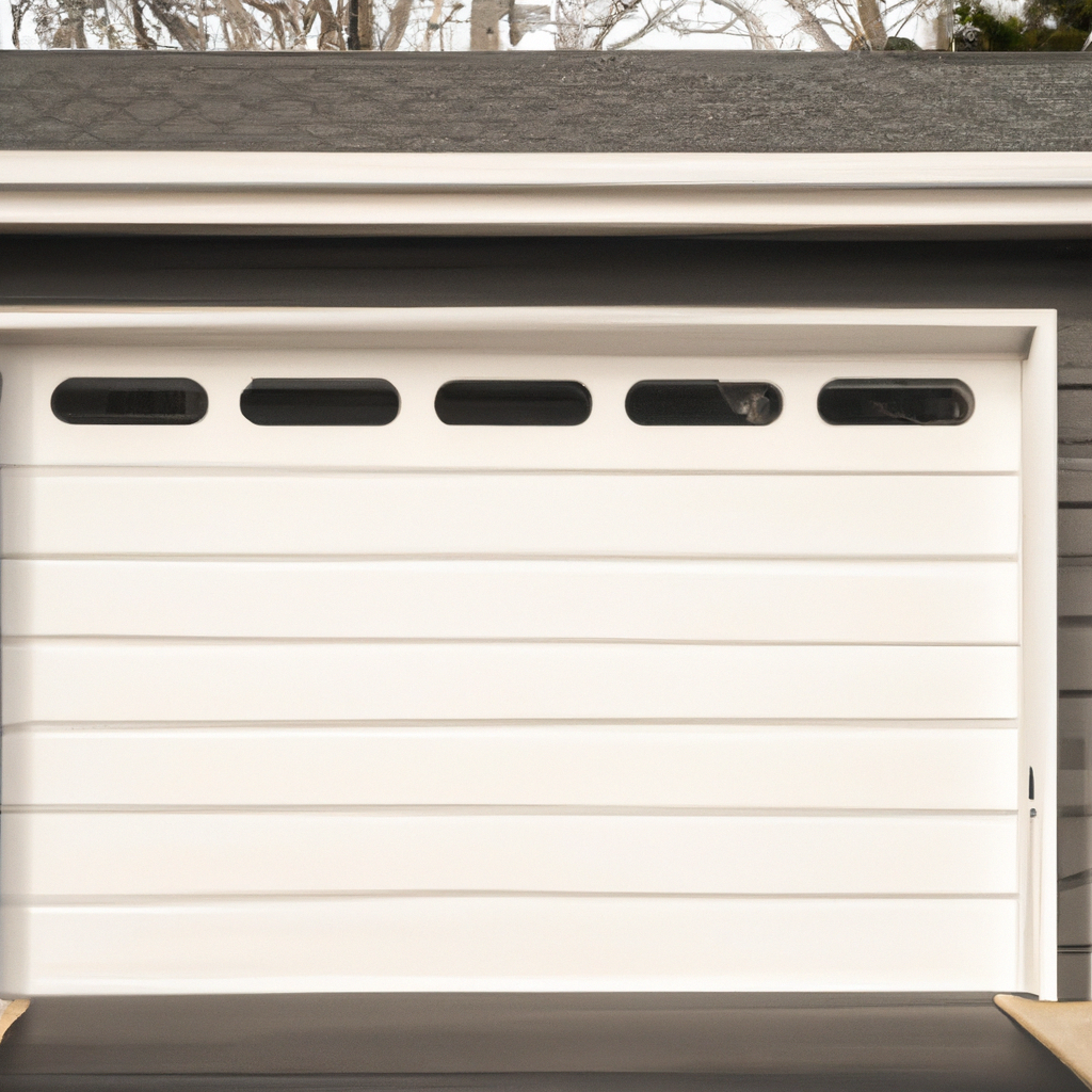 A modern garage door with eco-friendly materials in a suburban Basking Ridge, New Jersey setting