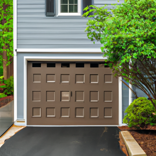 Suburban Basking Ridge home with a closed insulated steel garage door in morning light, shrubs and driveway visible.