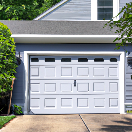 Exterior view of a Basking Ridge suburban home showing a modern insulated steel garage door, driveway, and landscaping.