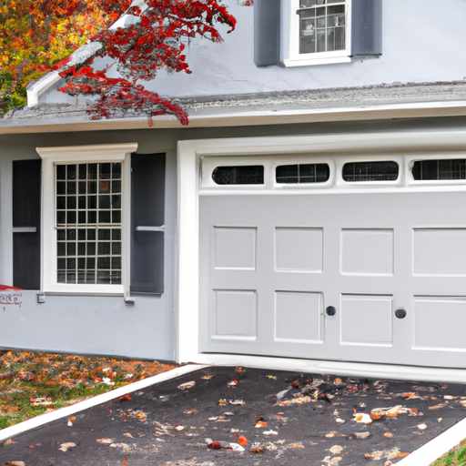 Suburban Basking Ridge home with visible garage door, driveway, and autumn lawn; hardware and seals visible.